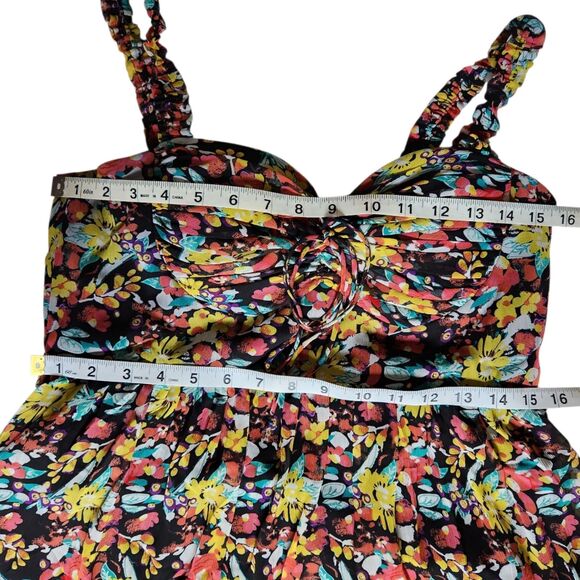 Rampage Black Yellow Pink Floral Sleeveless Sweetheart Babydoll Mini Dress Sz 9 - Picture 8 of 10